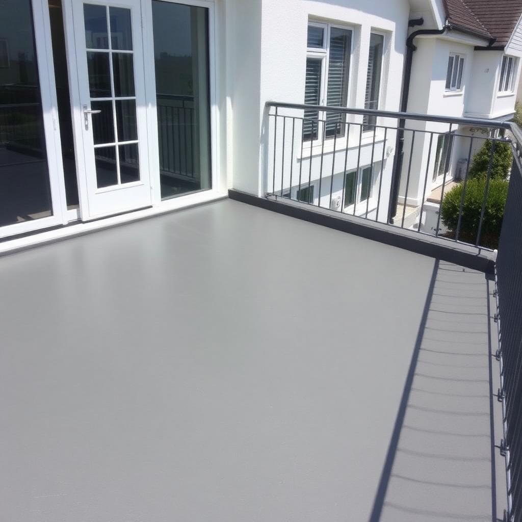 Plancher de balcon en fibre de verre gris fraîchement installé