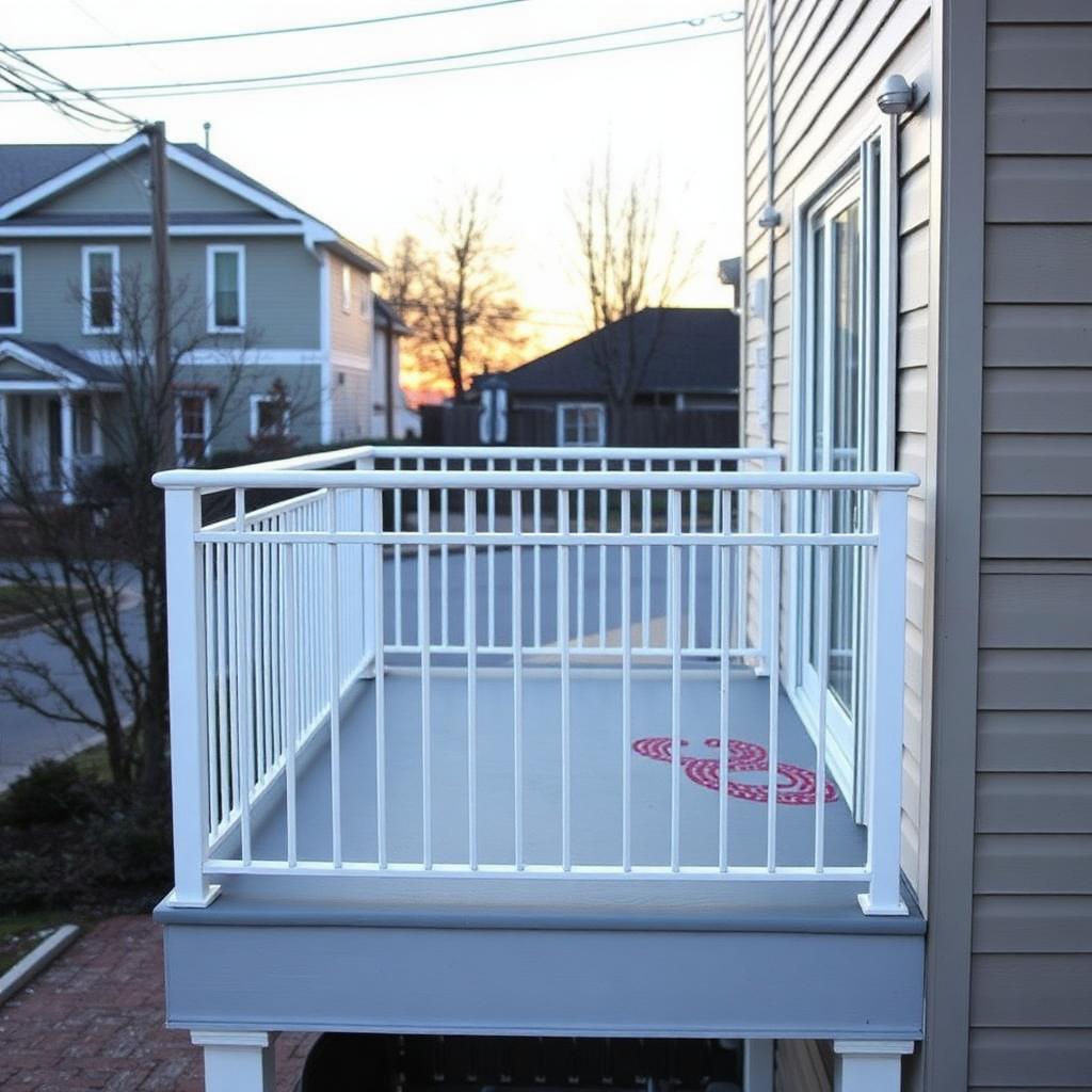 Balcon avant avec rampe d'aluminium blanche et plancher de fibre de verre